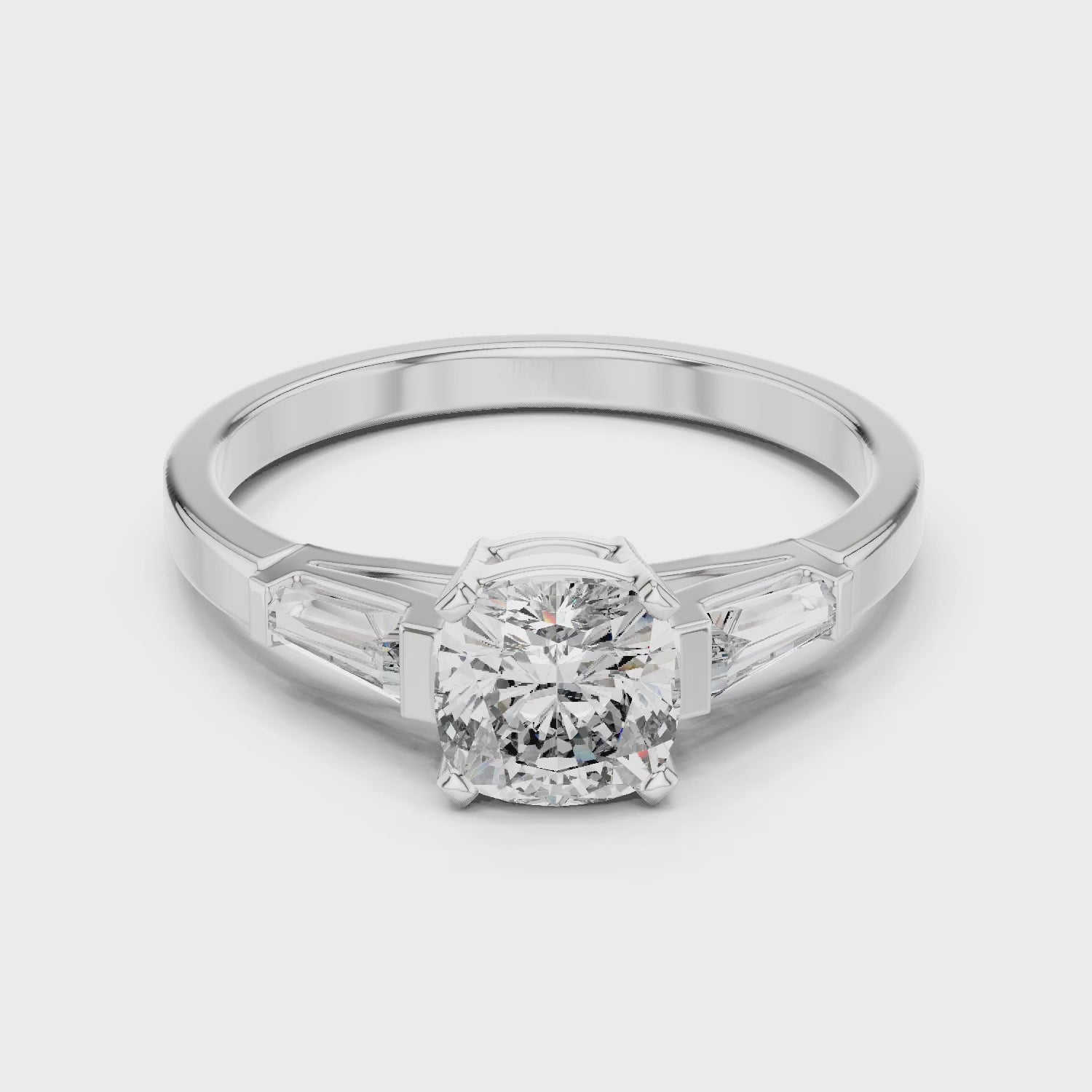 Vera 2 Carat Cushion Lab Grown Diamond Three Stone Ring - White Gold video