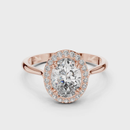 Celeste 1.5 Carat Oval Lab Grown Diamond Claw Halo Ring - Rose Gold video