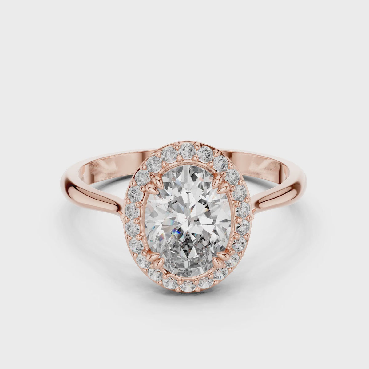 Celeste 1.5 Carat Oval Lab Grown Diamond Claw Halo Ring - Rose Gold video