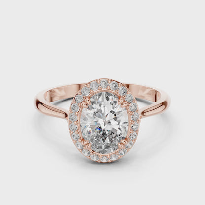 Celeste 1.5 Carat Oval Lab Grown Diamond Claw Halo Ring - Rose Gold video