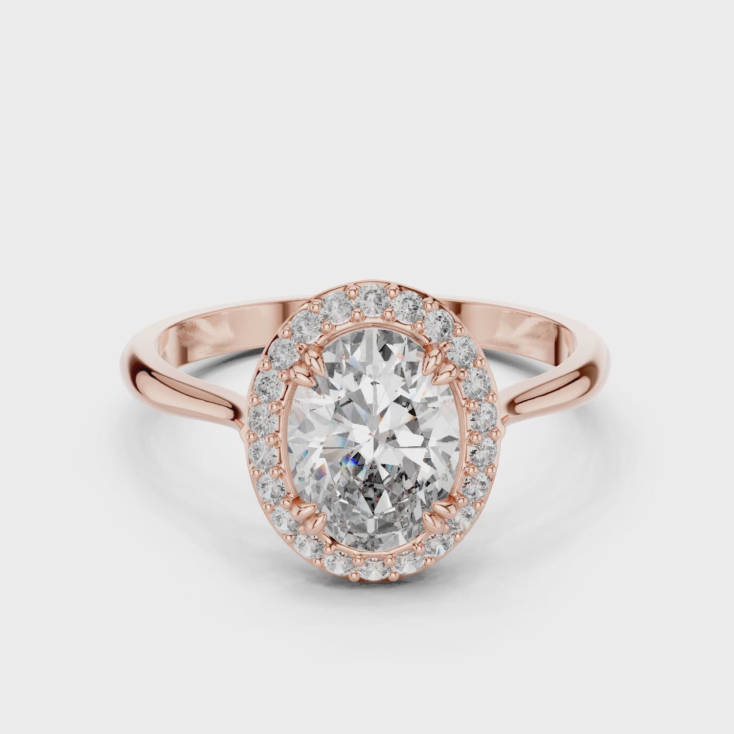 Celeste 1.5 Carat Oval Lab Grown Diamond Claw Halo Ring - Rose Gold video