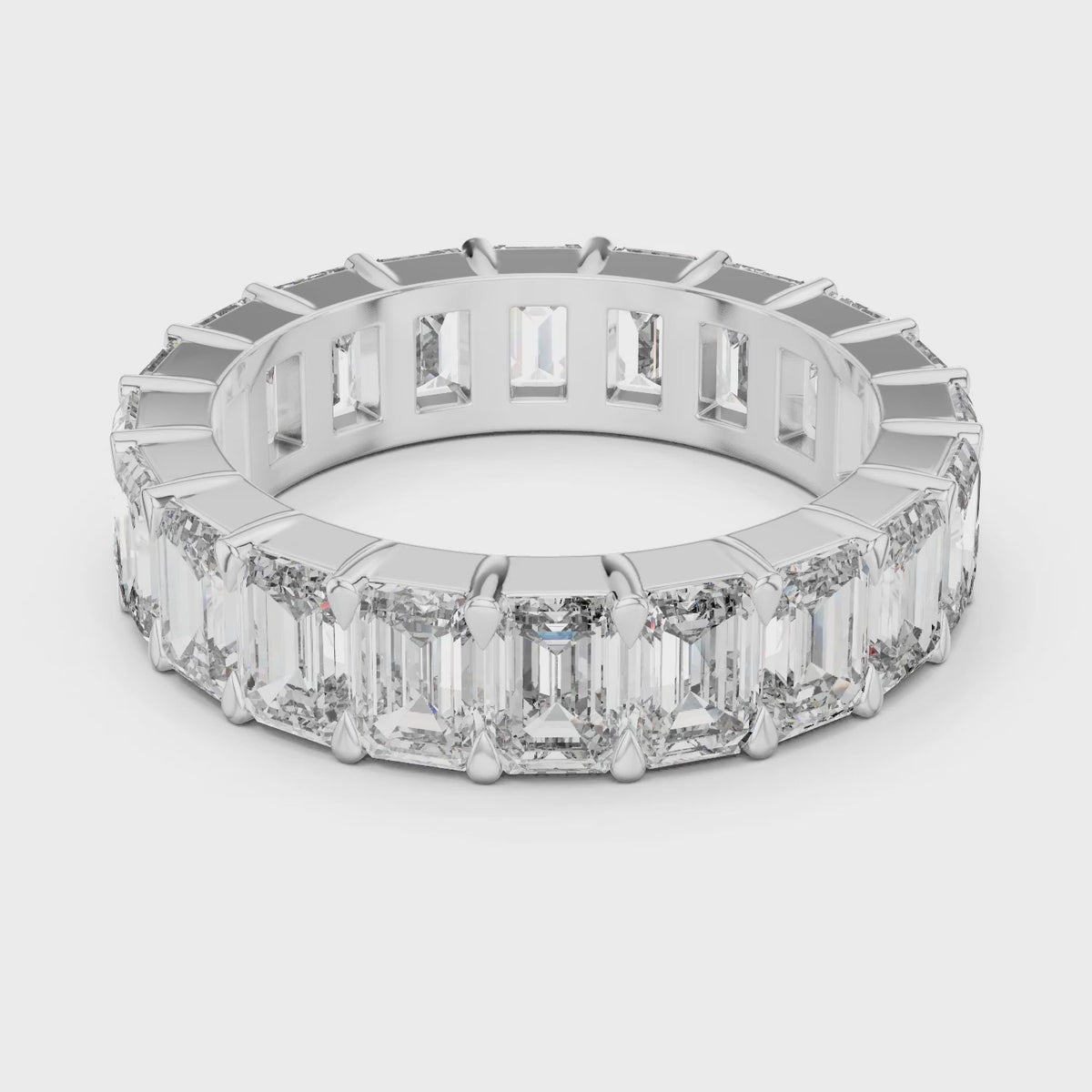 Aurora 6 Carat Emerald Lab Grown Diamond Emerald Cut Eternity Ring - White Gold video