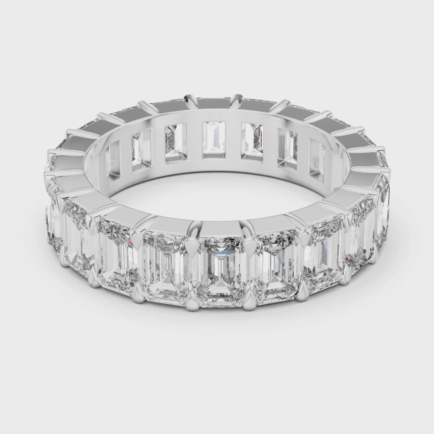 Aurora 6 Carat Emerald Lab Grown Diamond Emerald Cut Eternity Ring - White Gold video