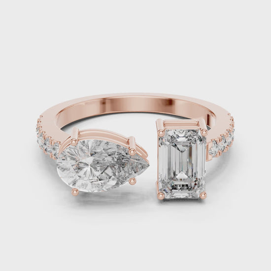 Vera 2 Carat Pear Lab Grown Diamond Toi et Moi Ring - Rose Gold video