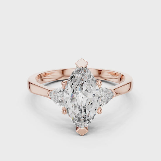 Sienna 1 Carat Marquise Lab Grown Diamond Collet Three Stone Ring - Rose Gold video