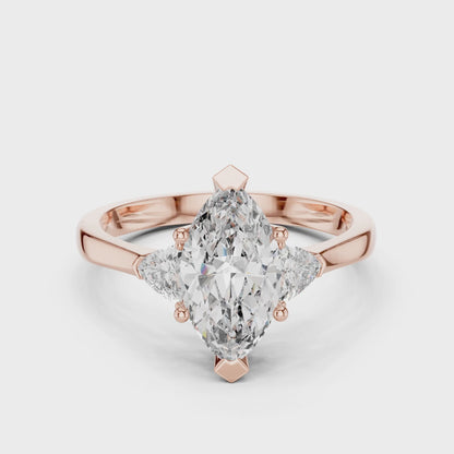Sienna 1 Carat Marquise Lab Grown Diamond Collet Three Stone Ring - Rose Gold video