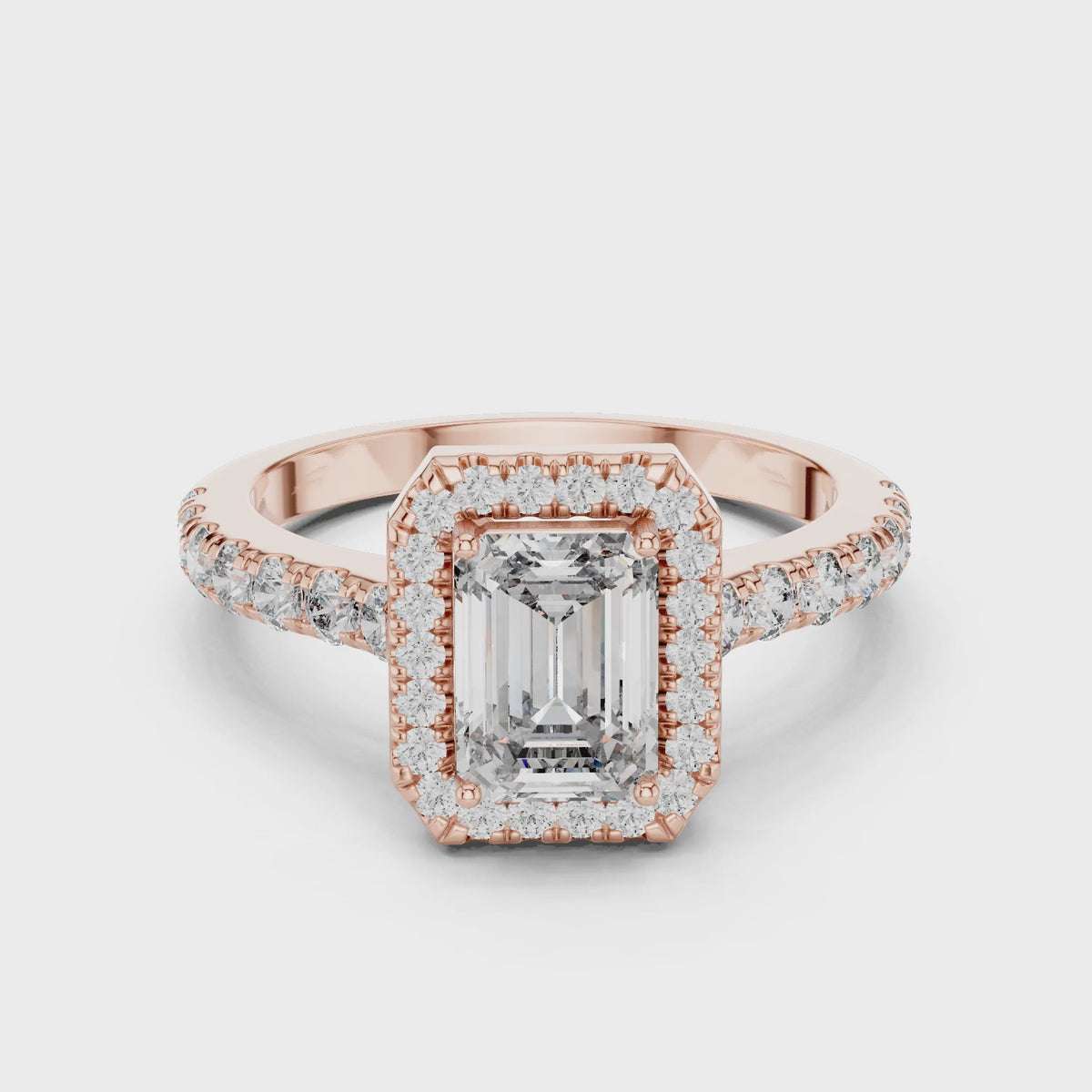 Celeste 1 Carat Emerald Lab Grown Diamond Halo Ring - Rose Gold video