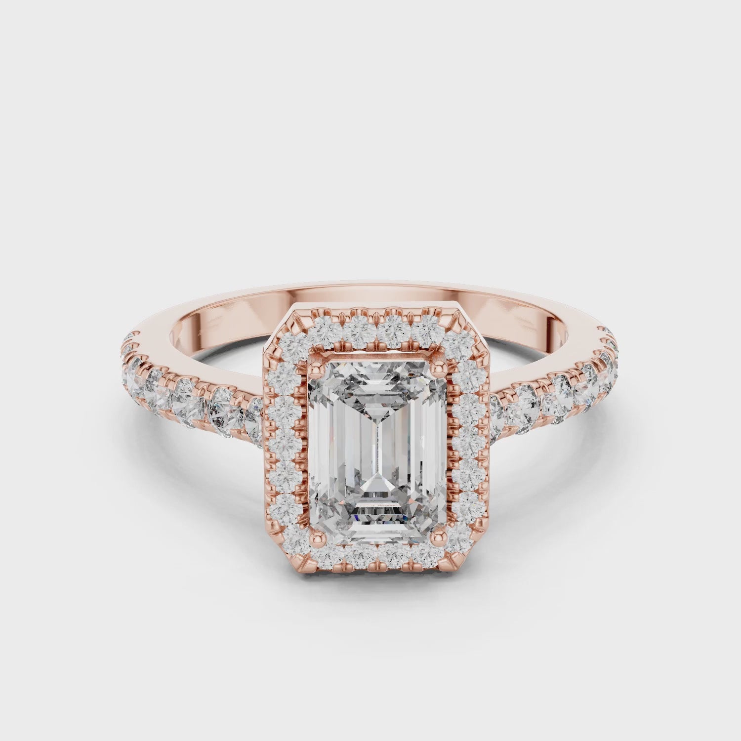 Celeste 1 Carat Emerald Lab Grown Diamond Halo Ring - Rose Gold video