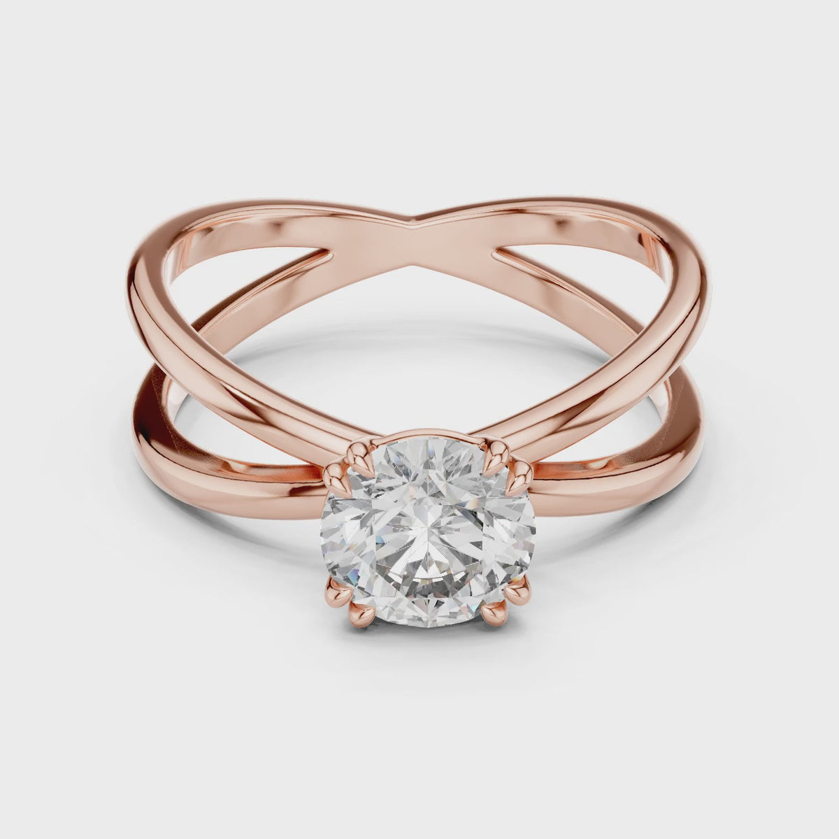 Livia 1 Carat Round Lab Grown Diamond Split Shank Engagement Ring - Rose Gold video