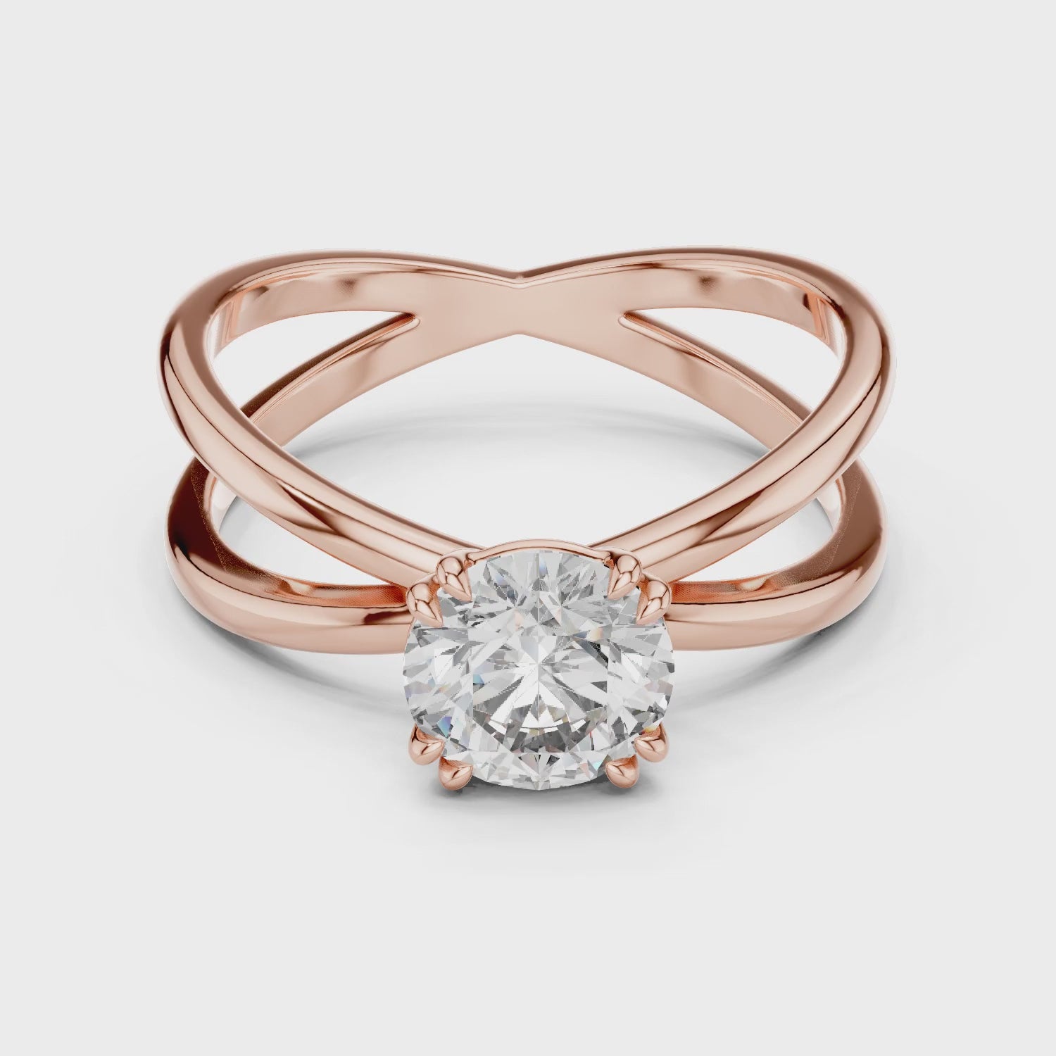 Livia 1 Carat Round Lab Grown Diamond Split Shank Engagement Ring - Rose Gold video