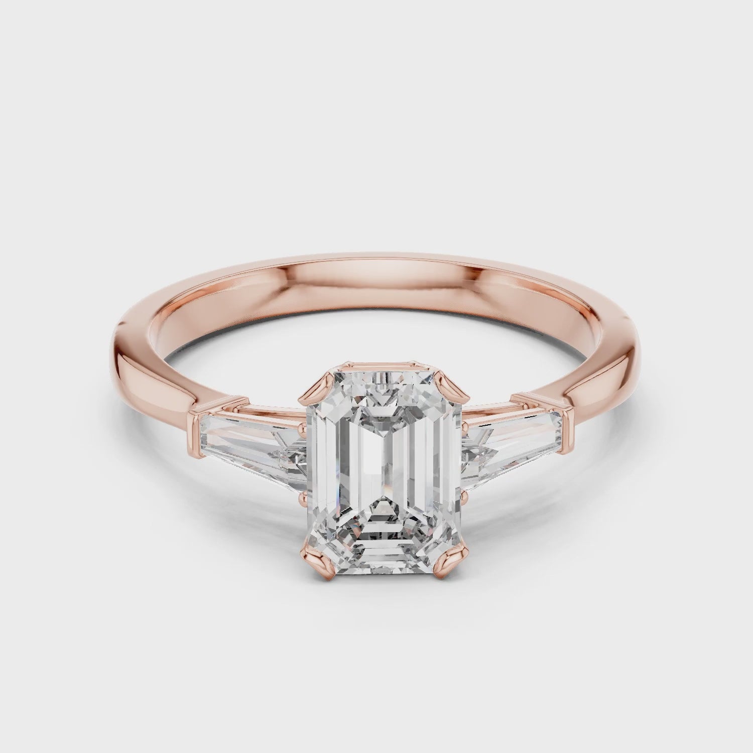 Vera 1 Carat Emerald Lab Grown Diamond Graduated Three Stone Ring - Rose Gold video