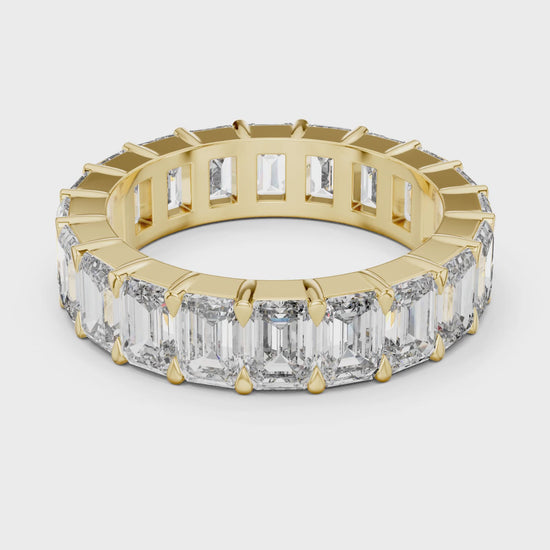 Aurora 6 Carat Emerald Lab Grown Diamond Emerald Cut Eternity Ring - Yellow Gold video