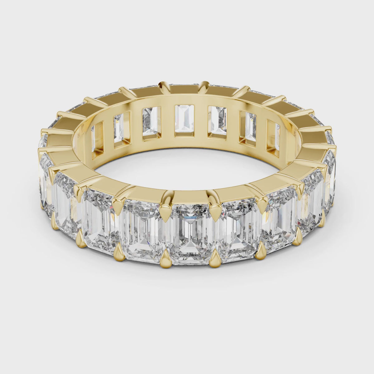 Aurora 6 Carat Emerald Lab Grown Diamond Emerald Cut Eternity Ring - Yellow Gold video