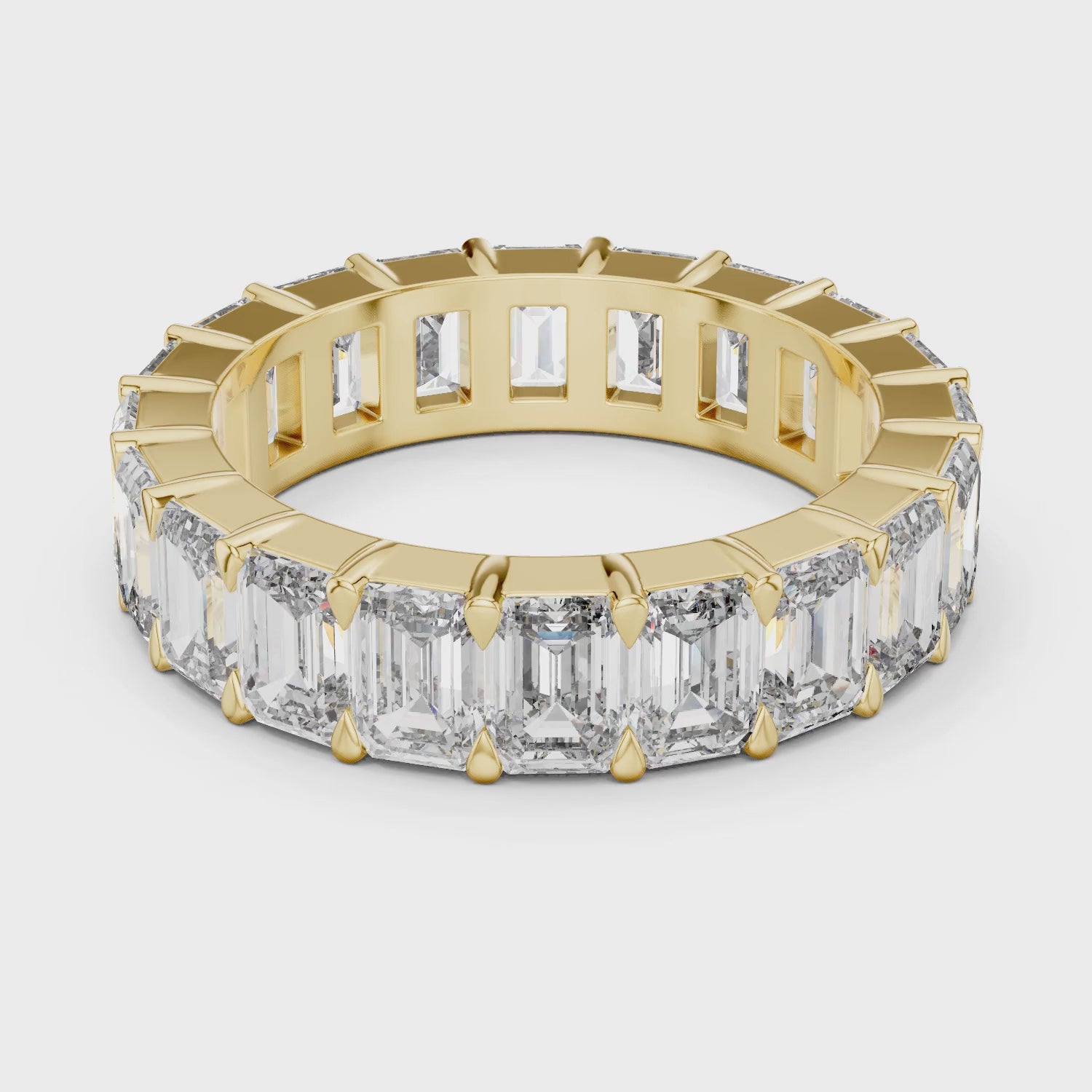 Aurora 6 Carat Emerald Lab Grown Diamond Emerald Cut Eternity Ring - Yellow Gold video