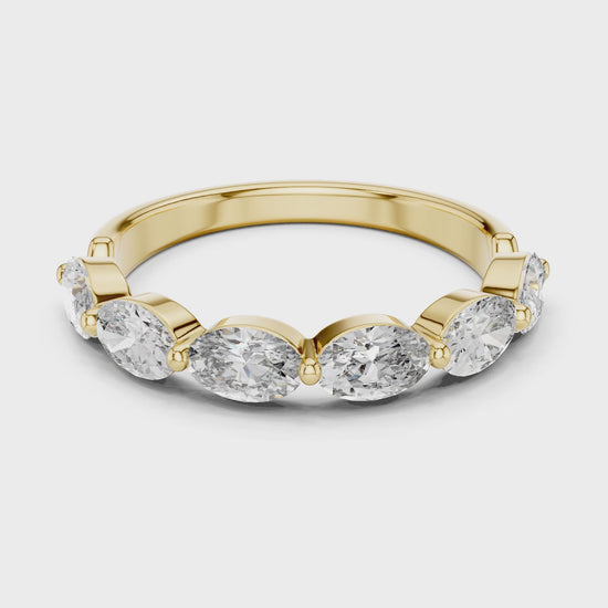 Aurora 2 Carat Oval Lab Grown Diamond Half Eternity Ring - Yellow Gold video