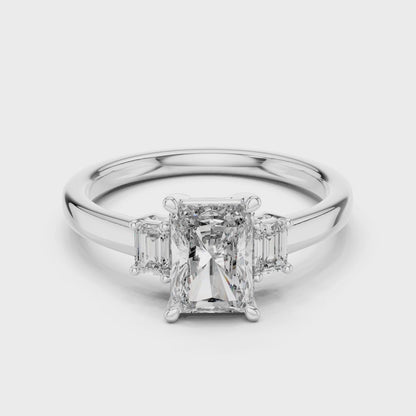 Vera 1.5 Carat Radiant Lab Grown Diamond Three Stone Ring - White Gold video