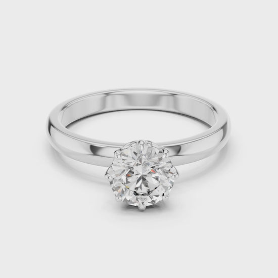 Clara 1 Carat Round Lab Grown Diamond Claw Solitaire Engagement Ring 01-0002 - White Gold video