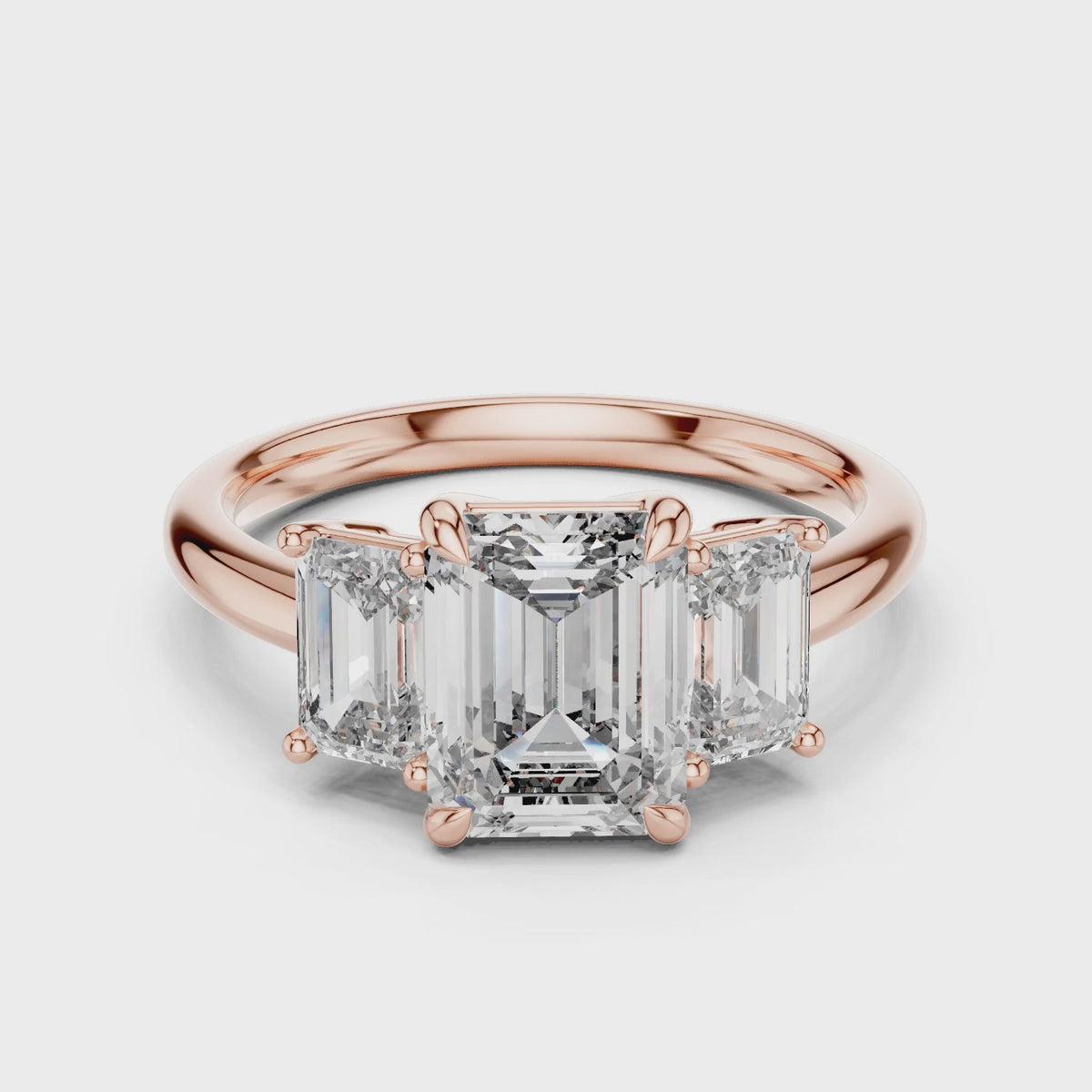 Vera 2 Carat Emerald Lab Grown Diamond Emerald Cut Three Stone Ring - Rose Gold video