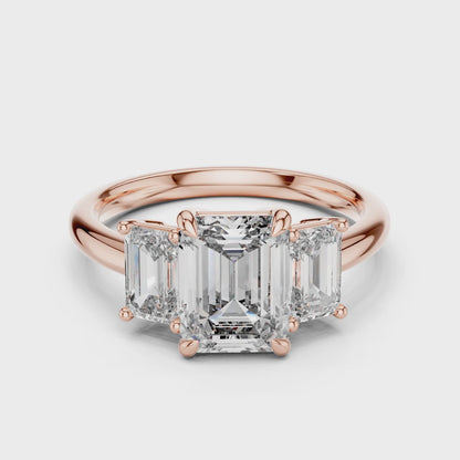 Vera 2 Carat Emerald Lab Grown Diamond Emerald Cut Three Stone Ring - Rose Gold video