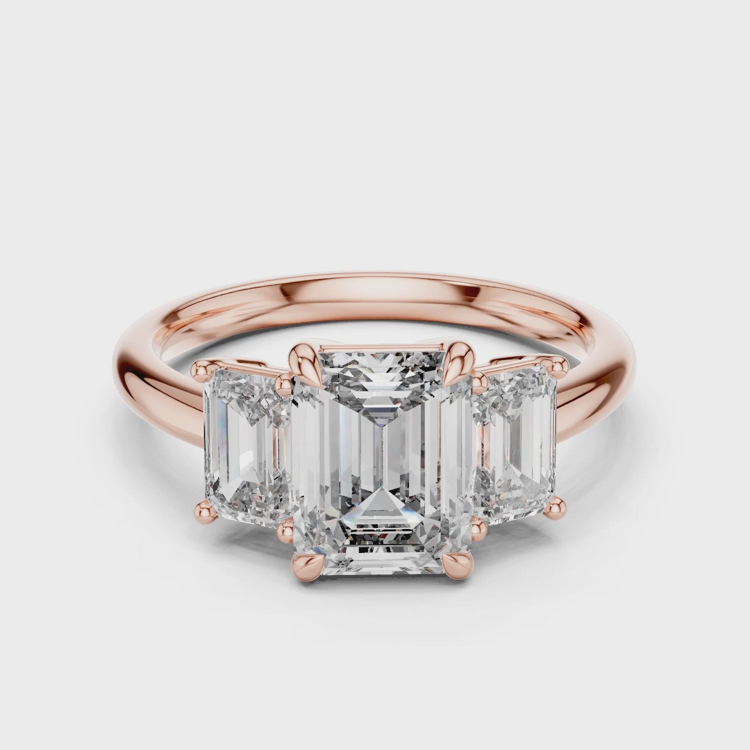 Vera 2 Carat Emerald Lab Grown Diamond Emerald Cut Three Stone Ring - Rose Gold video