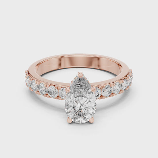 Celeste 1 Carat Pear Lab Grown Diamond Halo Ring - Rose Gold video