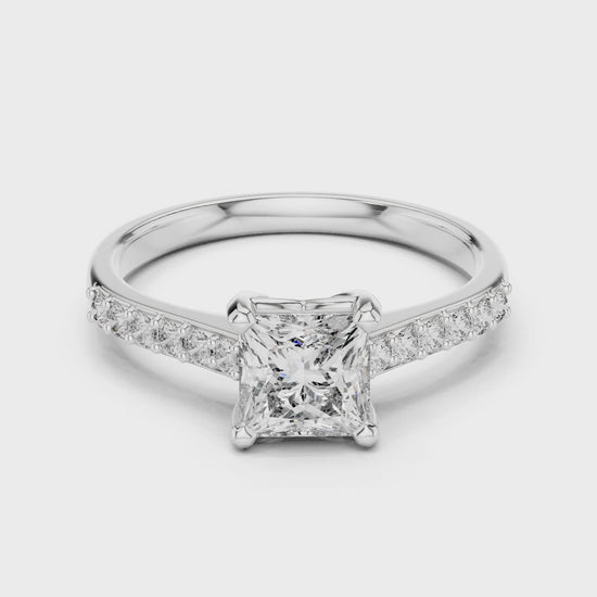 Vera 1 Carat Princess Lab Grown Diamond Graduated Engagement Ring - White Gold video