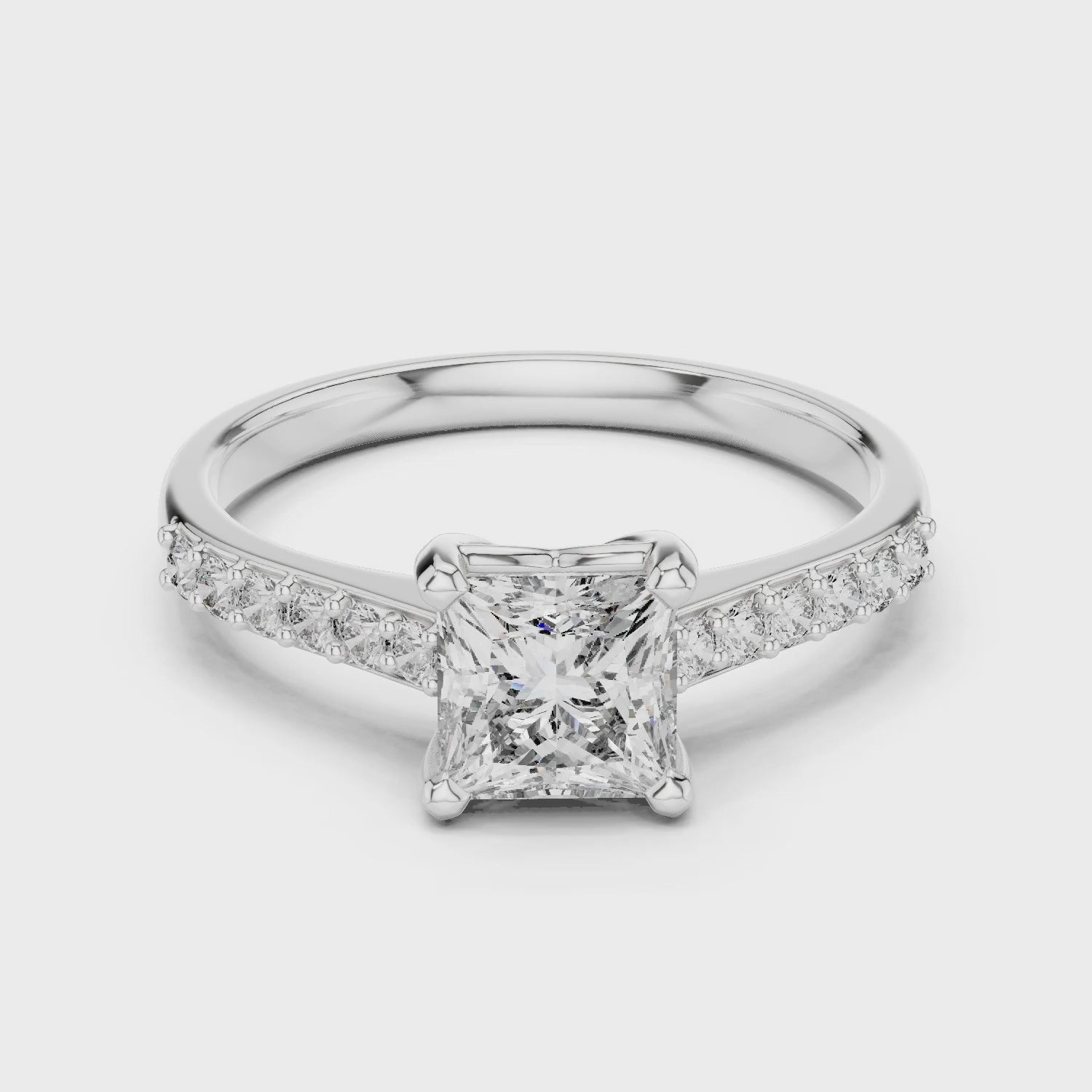 Vera 1 Carat Princess Lab Grown Diamond Graduated Engagement Ring - White Gold video