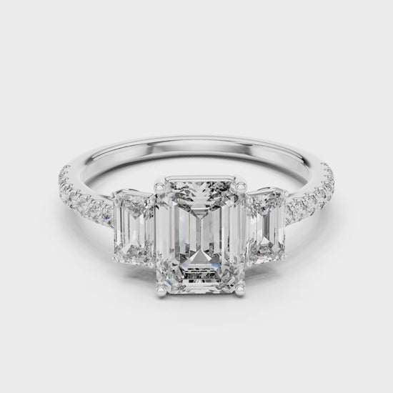 Vera 1.5 Carat Emerald Lab Grown Diamond Three Stone Ring - White Gold video