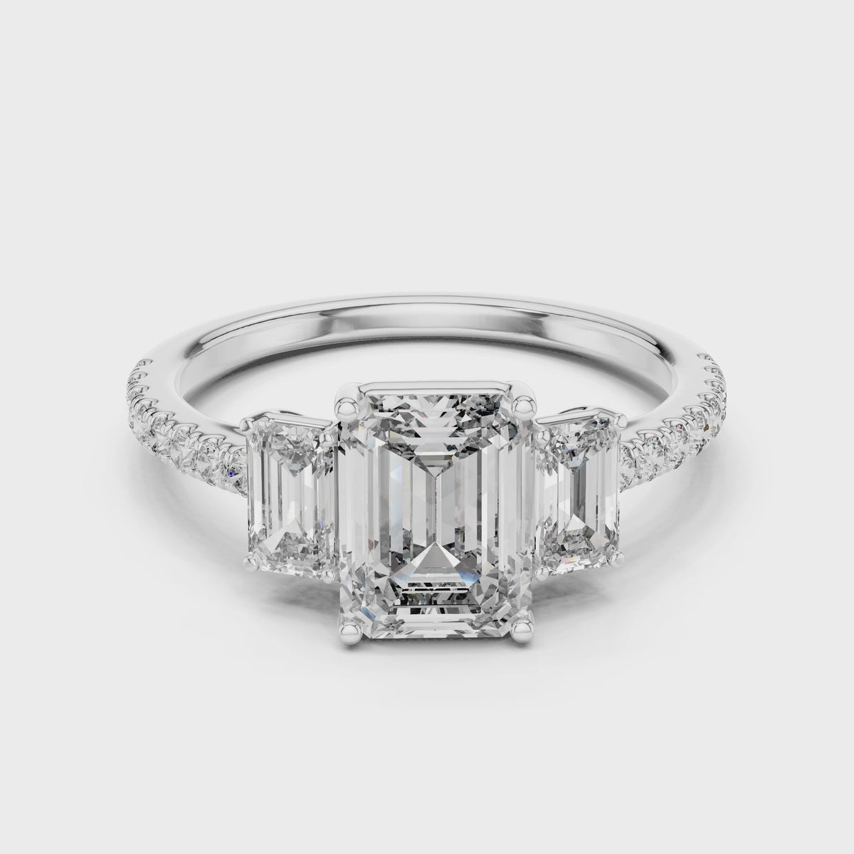 Vera 1.5 Carat Emerald Lab Grown Diamond Three Stone Ring - White Gold video
