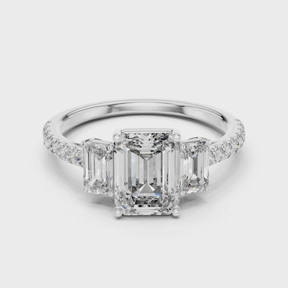 Vera 1.5 Carat Emerald Lab Grown Diamond Three Stone Ring - White Gold video