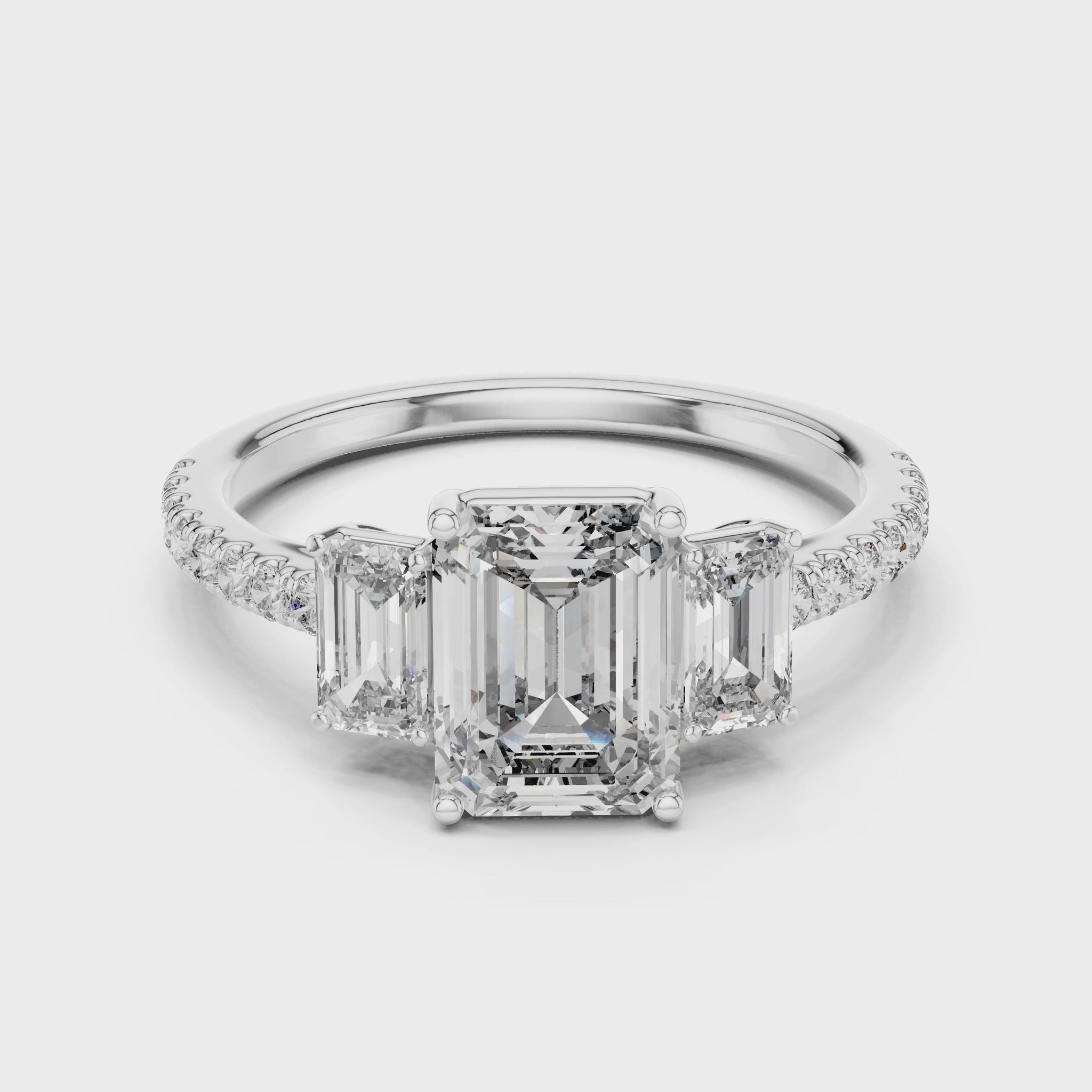 Vera 1.5 Carat Emerald Lab Grown Diamond Three Stone Ring - White Gold video