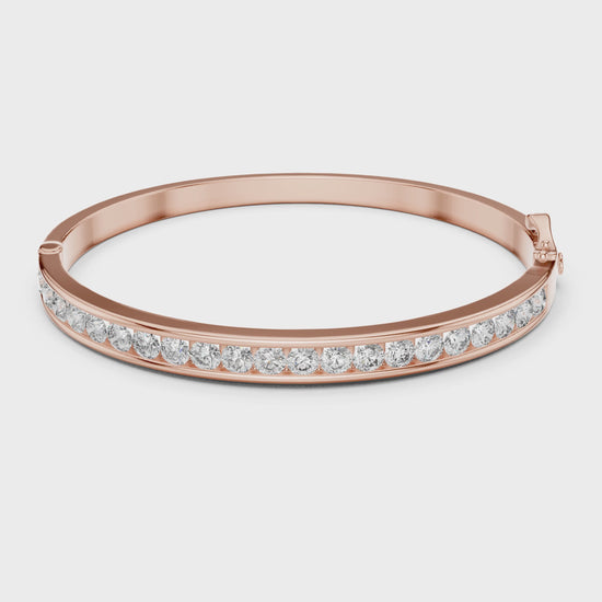 Aurora 3 Carat Round Lab Grown Diamond Channel Bangle - Rose Gold video