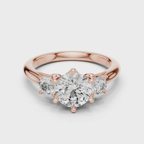 Sienna 1 Carat Round Lab Grown Diamond Three Stone Ring - Rose Gold video