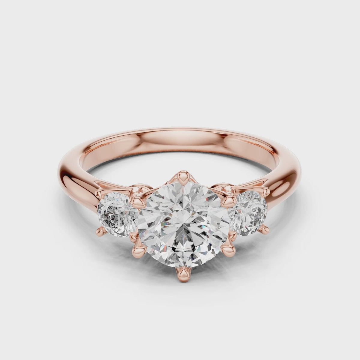 Sienna 1 Carat Round Lab Grown Diamond Three Stone Ring - Rose Gold video