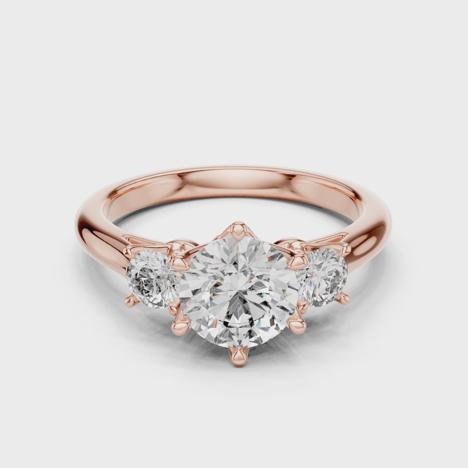 Sienna 1 Carat Round Lab Grown Diamond Three Stone Ring - Rose Gold video