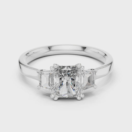 Vera Round Coloured Stone Three Stone Ring - White Gold video