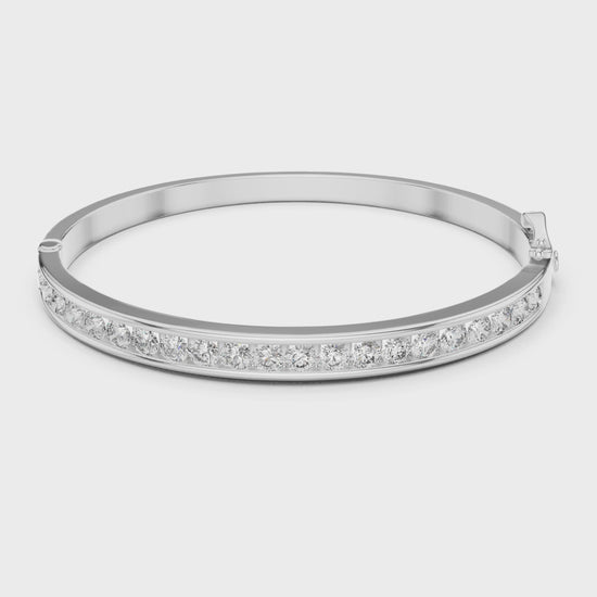 Aurora 3 Carat Round Lab Grown Diamond Channel Bangle - White Gold video