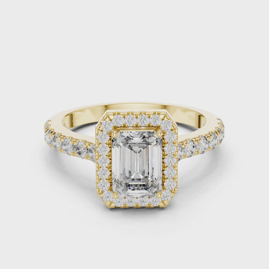 Celeste 1 Carat Emerald Lab Grown Diamond Halo Ring - Yellow Gold video