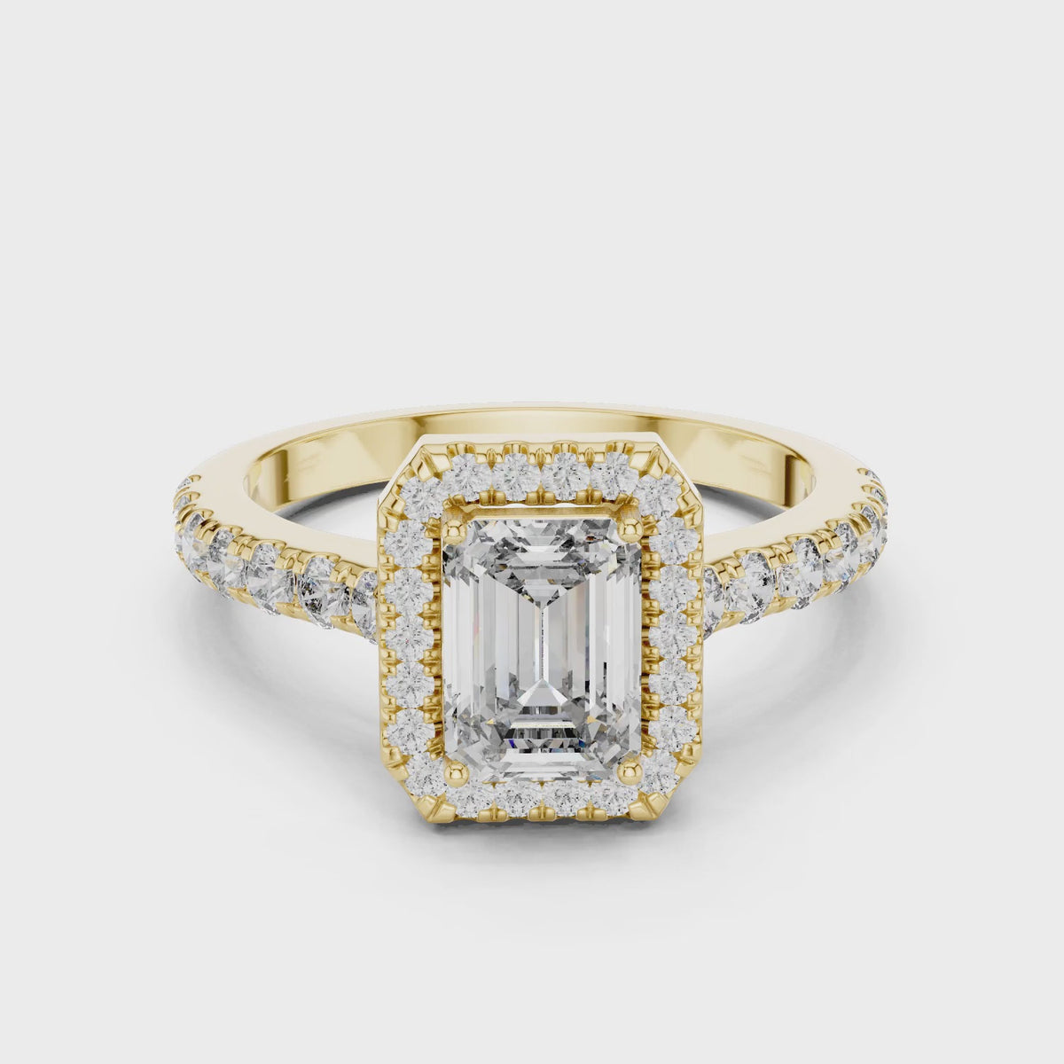 Celeste 1 Carat Emerald Lab Grown Diamond Halo Ring - Yellow Gold video