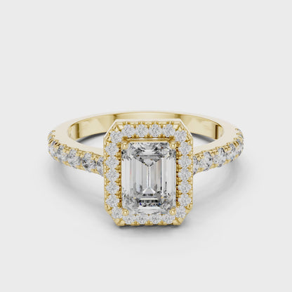 Celeste 1 Carat Emerald Lab Grown Diamond Halo Ring - Yellow Gold video