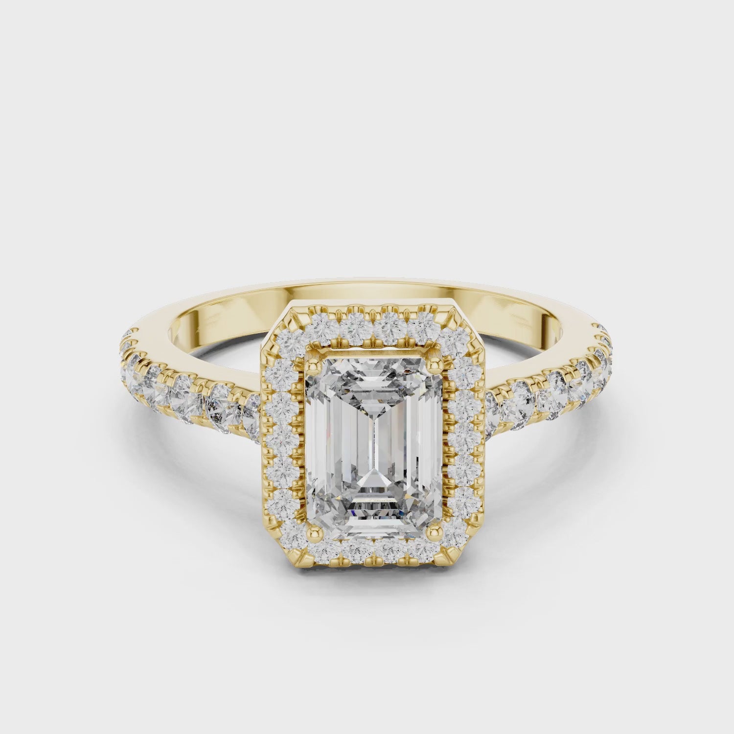 Celeste 1 Carat Emerald Lab Grown Diamond Halo Ring - Yellow Gold video