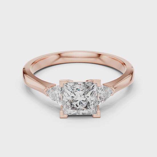 Vera 1 Carat Princess Lab Grown Diamond Three Stone Ring - Rose Gold video