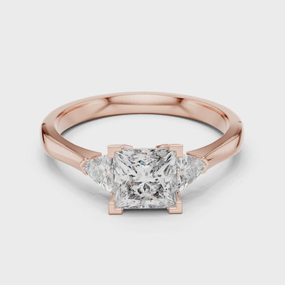 Vera 1 Carat Princess Lab Grown Diamond Three Stone Ring - Rose Gold video