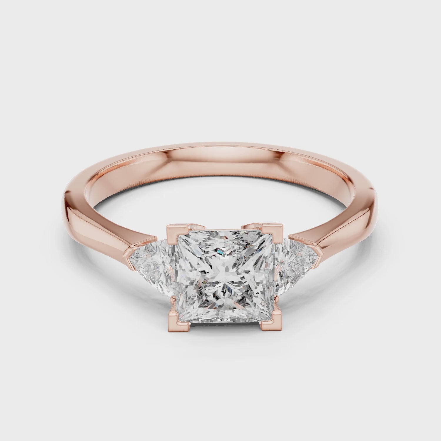 Vera 1 Carat Princess Lab Grown Diamond Three Stone Ring - Rose Gold video