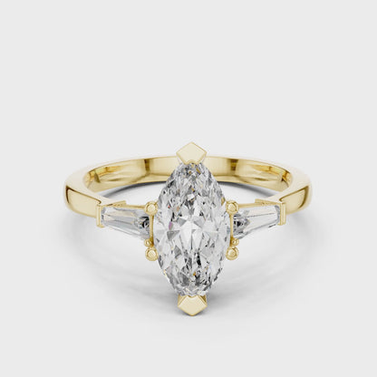 Sienna 1 Carat Marquise Lab Grown Diamond Graduated Three Stone Ring - Yellow Gold video