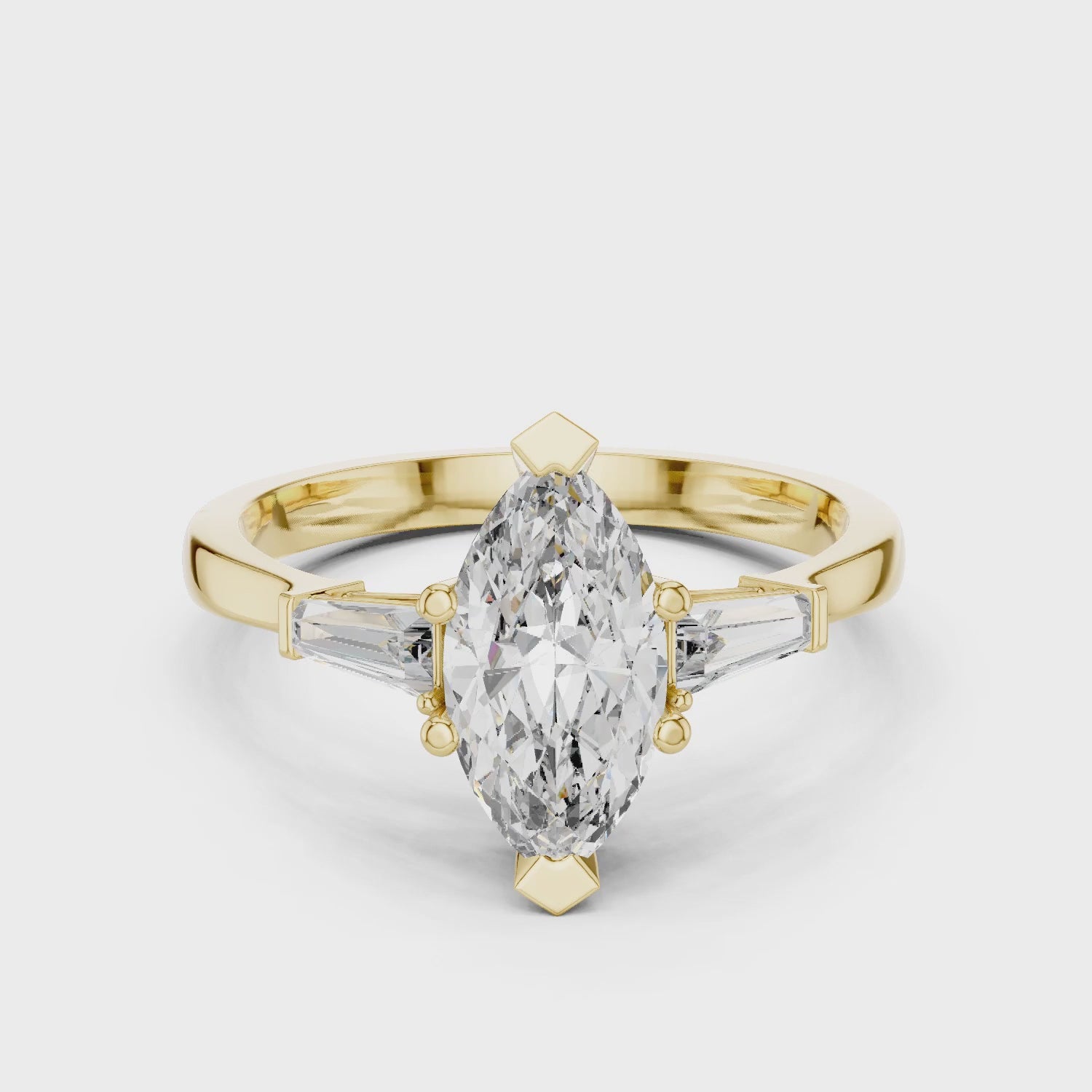 Sienna 1 Carat Marquise Lab Grown Diamond Graduated Three Stone Ring - Yellow Gold video
