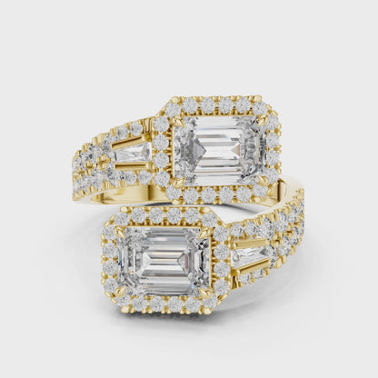 Vera 1 Carat Emerald Lab Grown Diamond Toi et Moi Ring - Yellow Gold video
