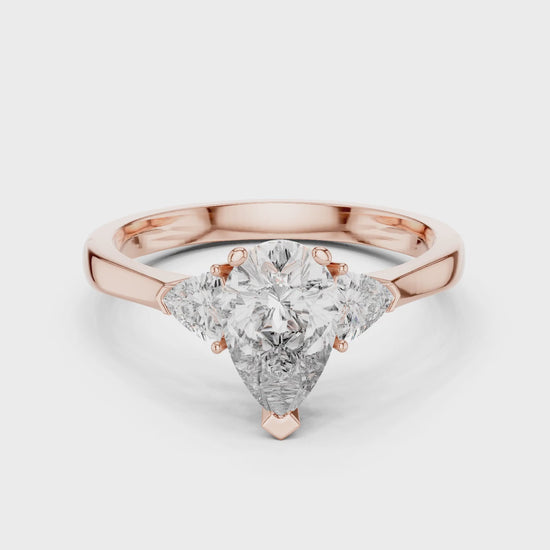 Sienna 1 Carat Pear Lab Grown Diamond Collet Three Stone Ring - Rose Gold video