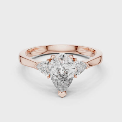 Sienna 1 Carat Pear Lab Grown Diamond Collet Three Stone Ring - Rose Gold video