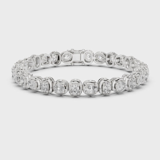 Aurora 7 Carat Cushion Lab Grown Diamond Collet Tennis Bracelet - White Gold video